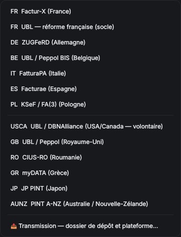 Les formats de facture électronique, depuis la liste des factures.